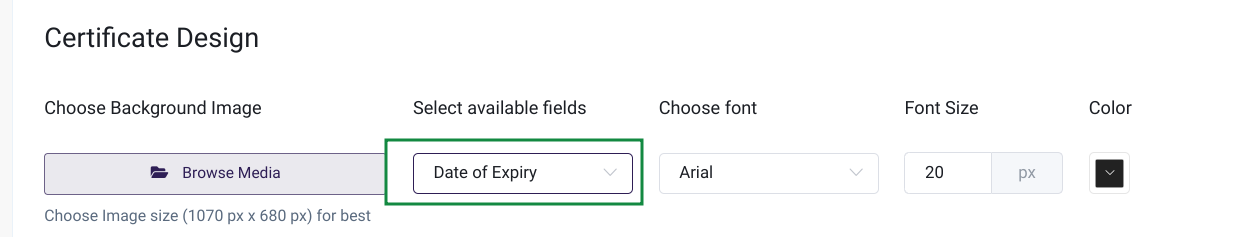 date of expiry field for certificate template