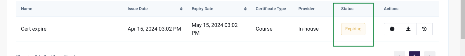 an expiring certification in My Certificates